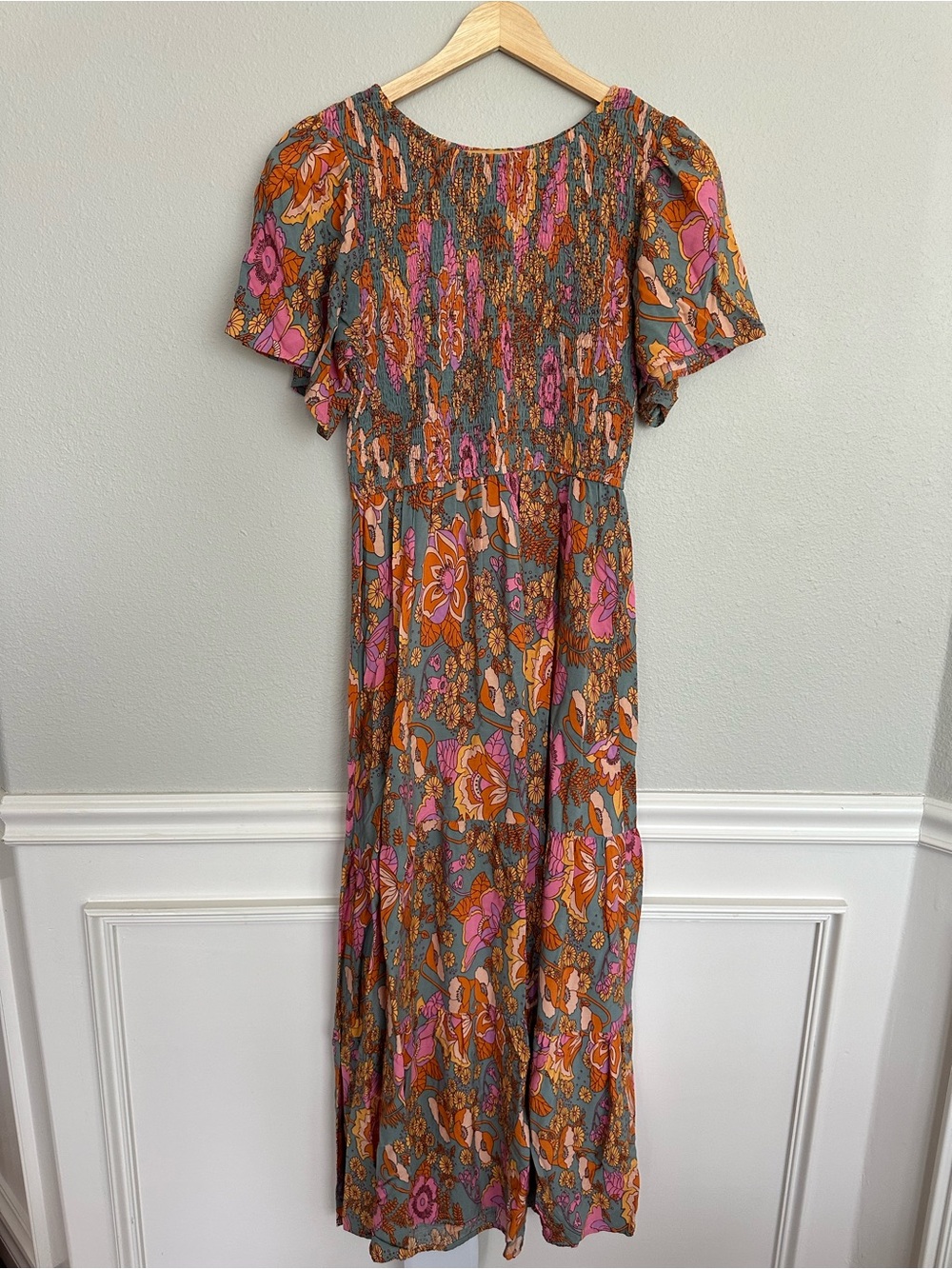 Floral Smocked Maxi Dress in Pink & Orange